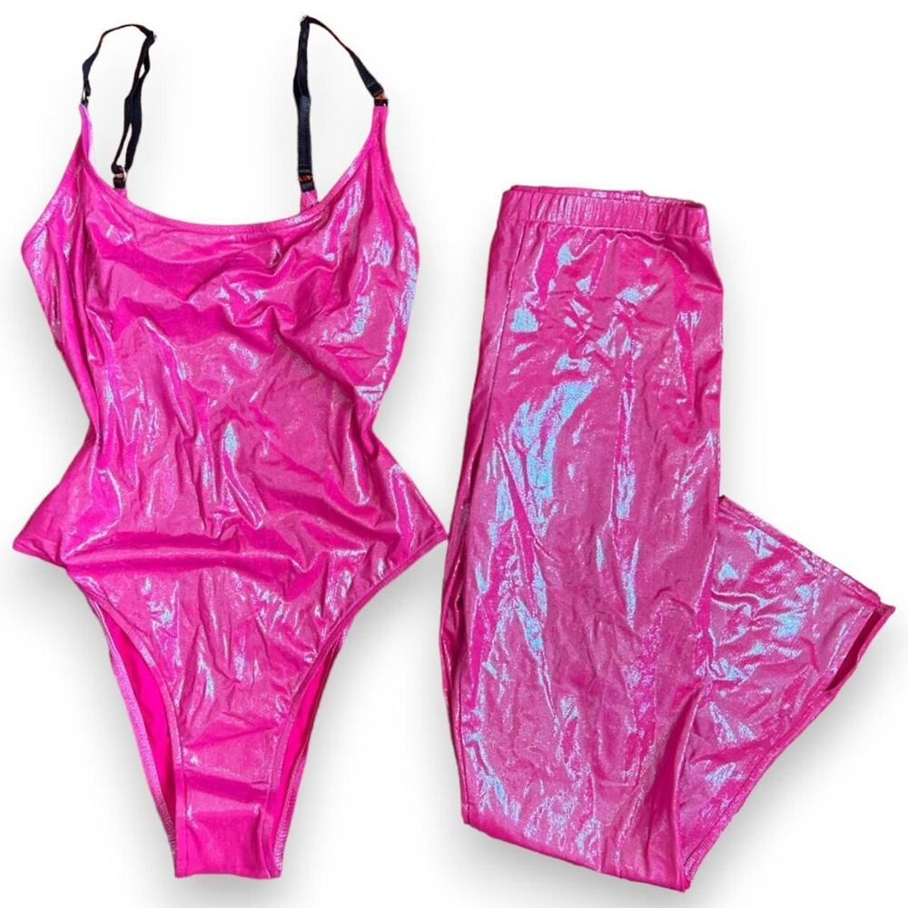 Vintage deadstock hot pink shimmery bikini set